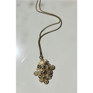 Vintage Gold Tone Filigree Pendant Necklace Boho Charm Statement Jewelry